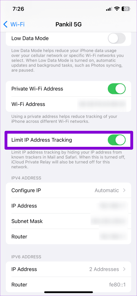 Disable Limit IP Address Tracking for Wi Fi on iPhone