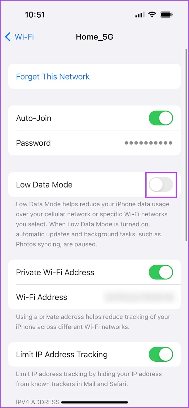 Disable Low Data Mode 1