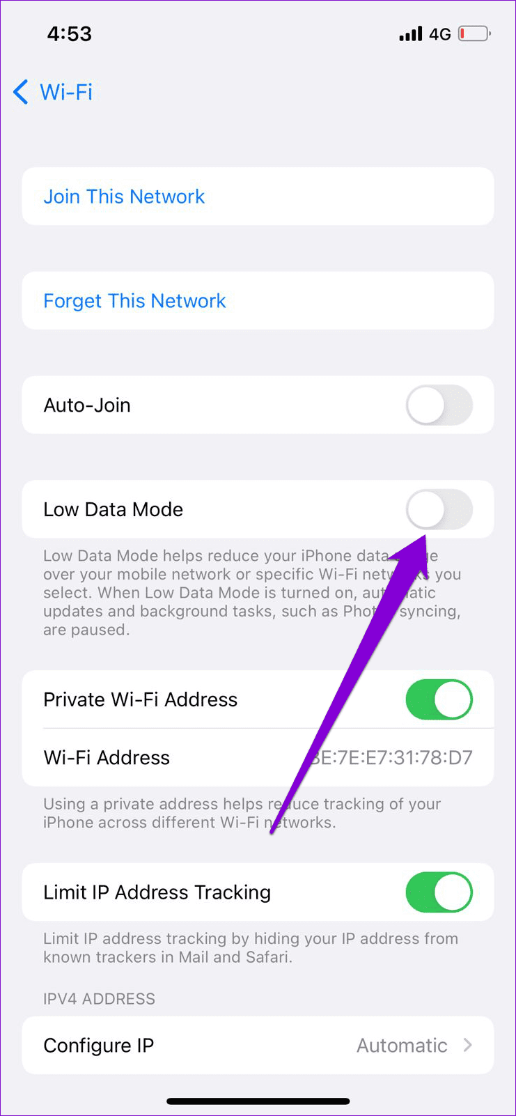 Disable Low Data Mode for Wi Fi