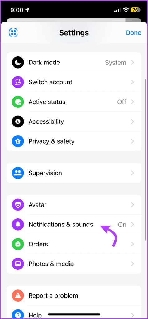 Select Notifications & sounds from the menu
