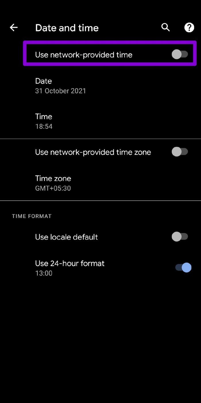 Disable Network provided Date and Time