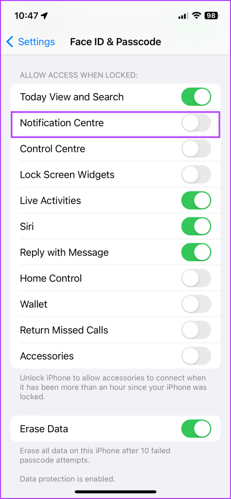 Toggle off Notification Center 
