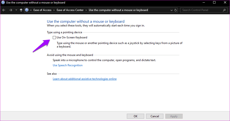Disable On Screen Keyboard on Windows 10 9