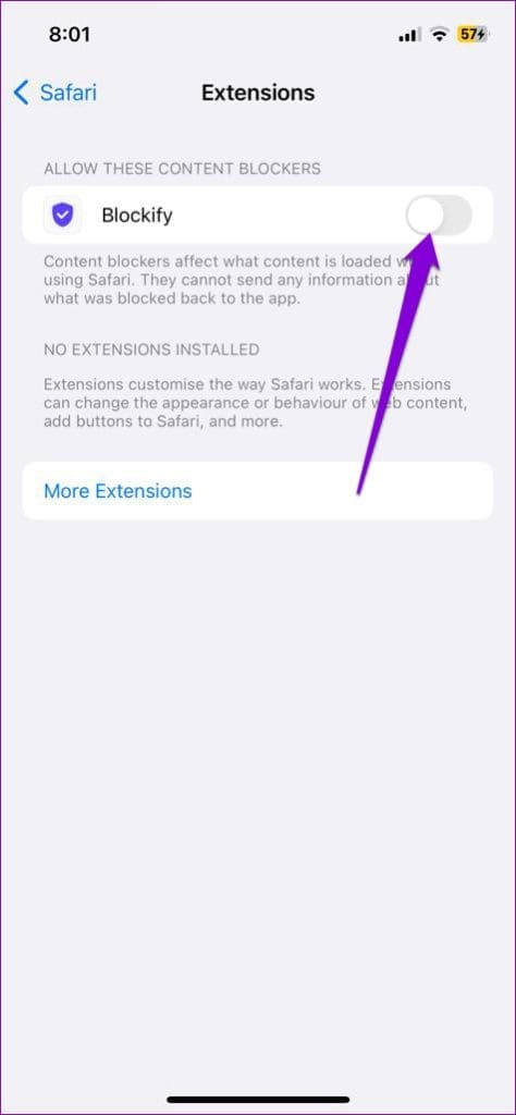 Disable Safari Extensions on iPhone