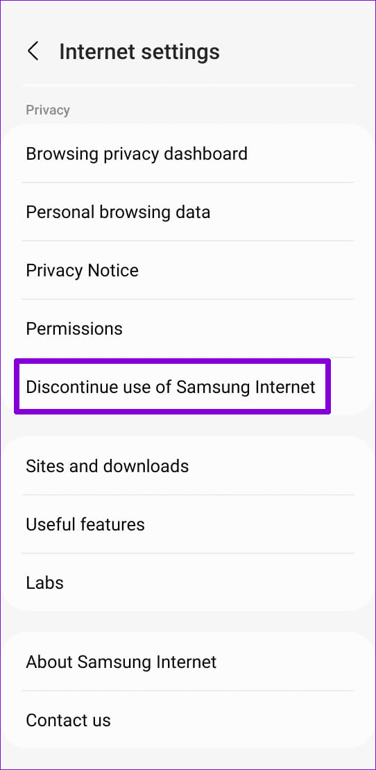 Disable Samsung Internet 1