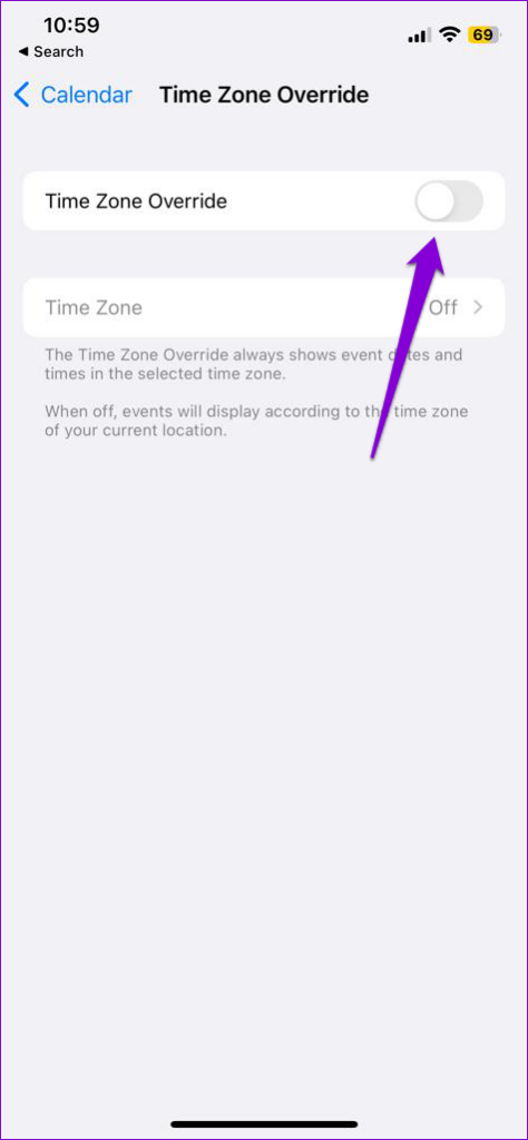 Disable Time Zone Override in Calendar App for iPhone