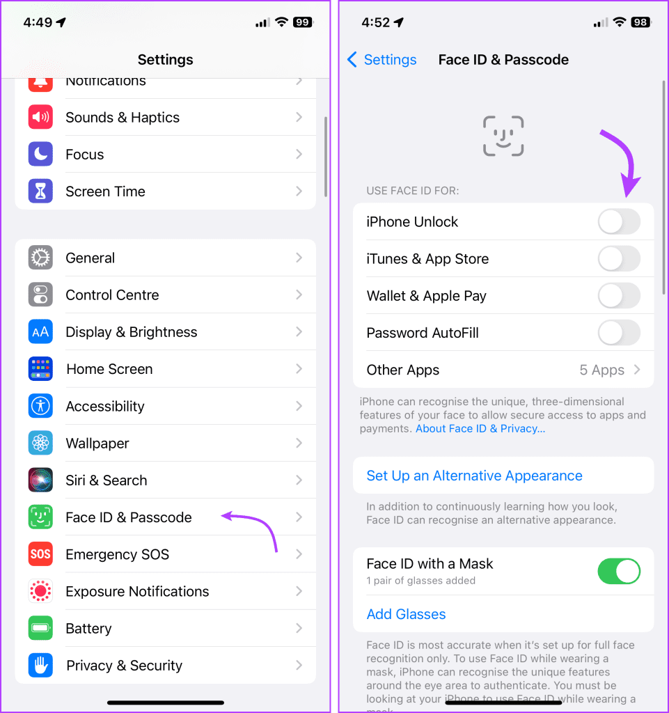 Disable and Enable Face ID on iPhone