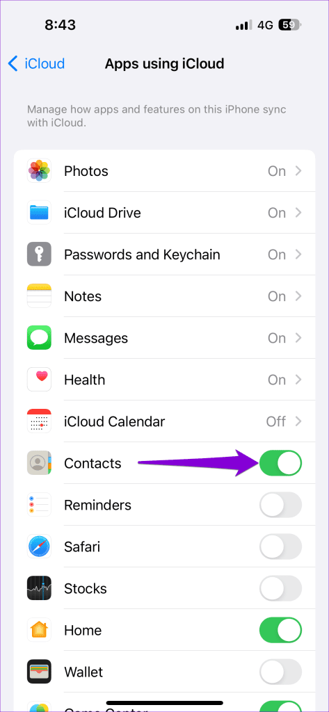 Disable iCloud Sync for Contacts on iPhone