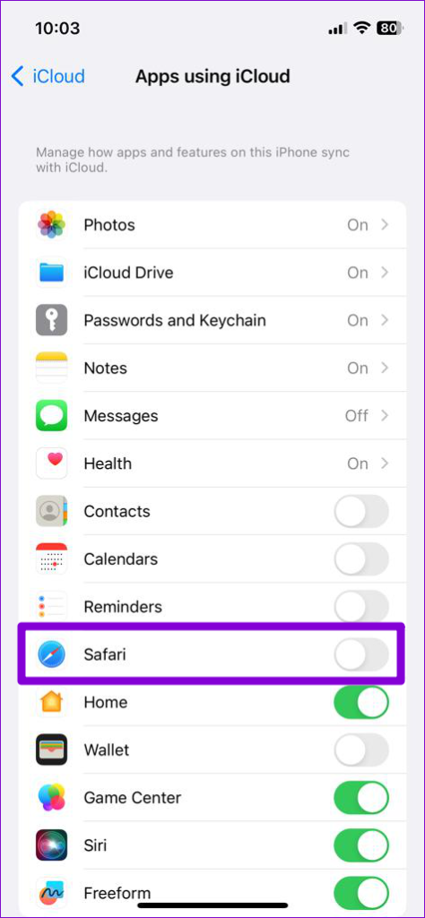 Disable iCloud Sync for Safari