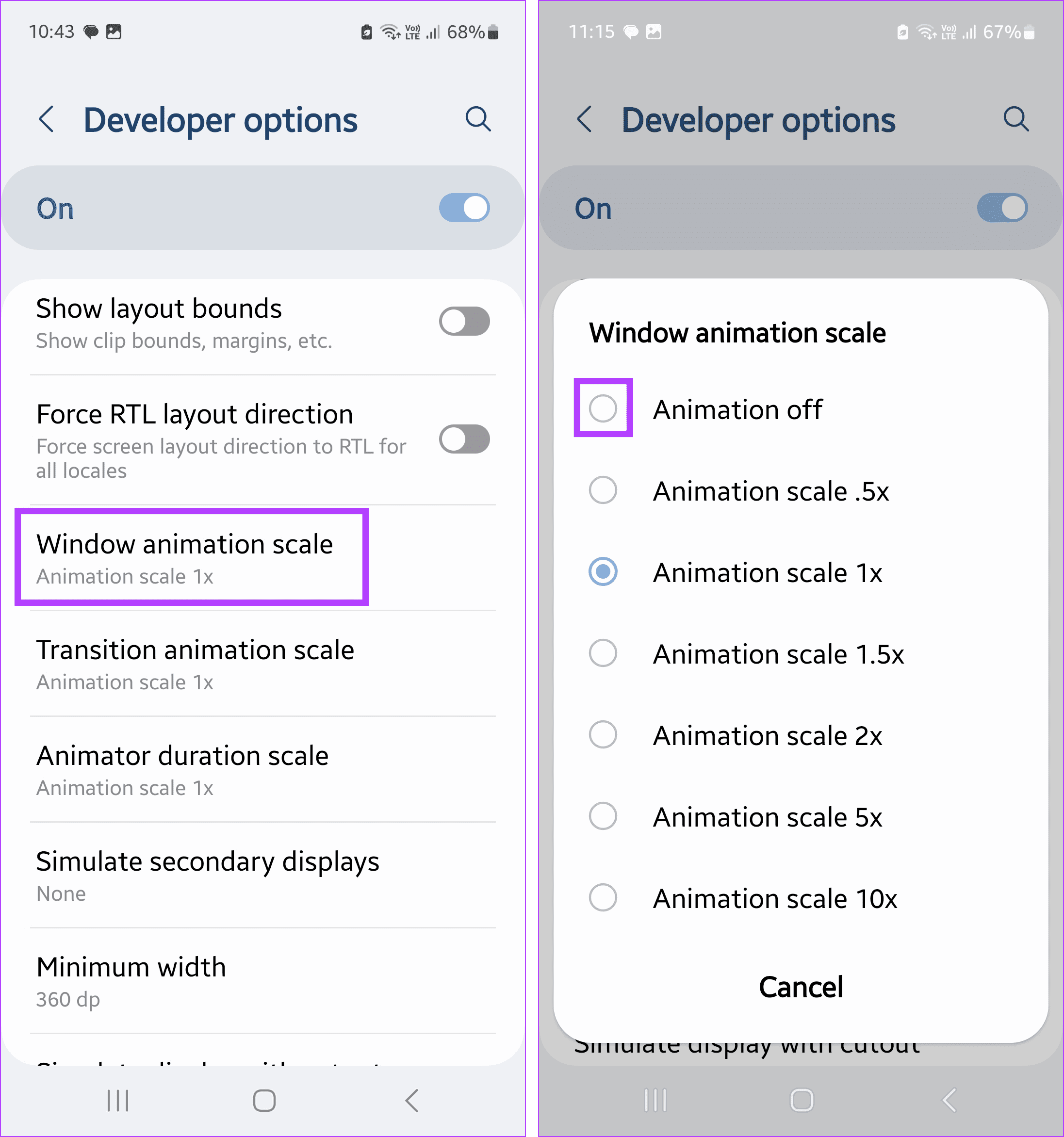 Disable window animations Android