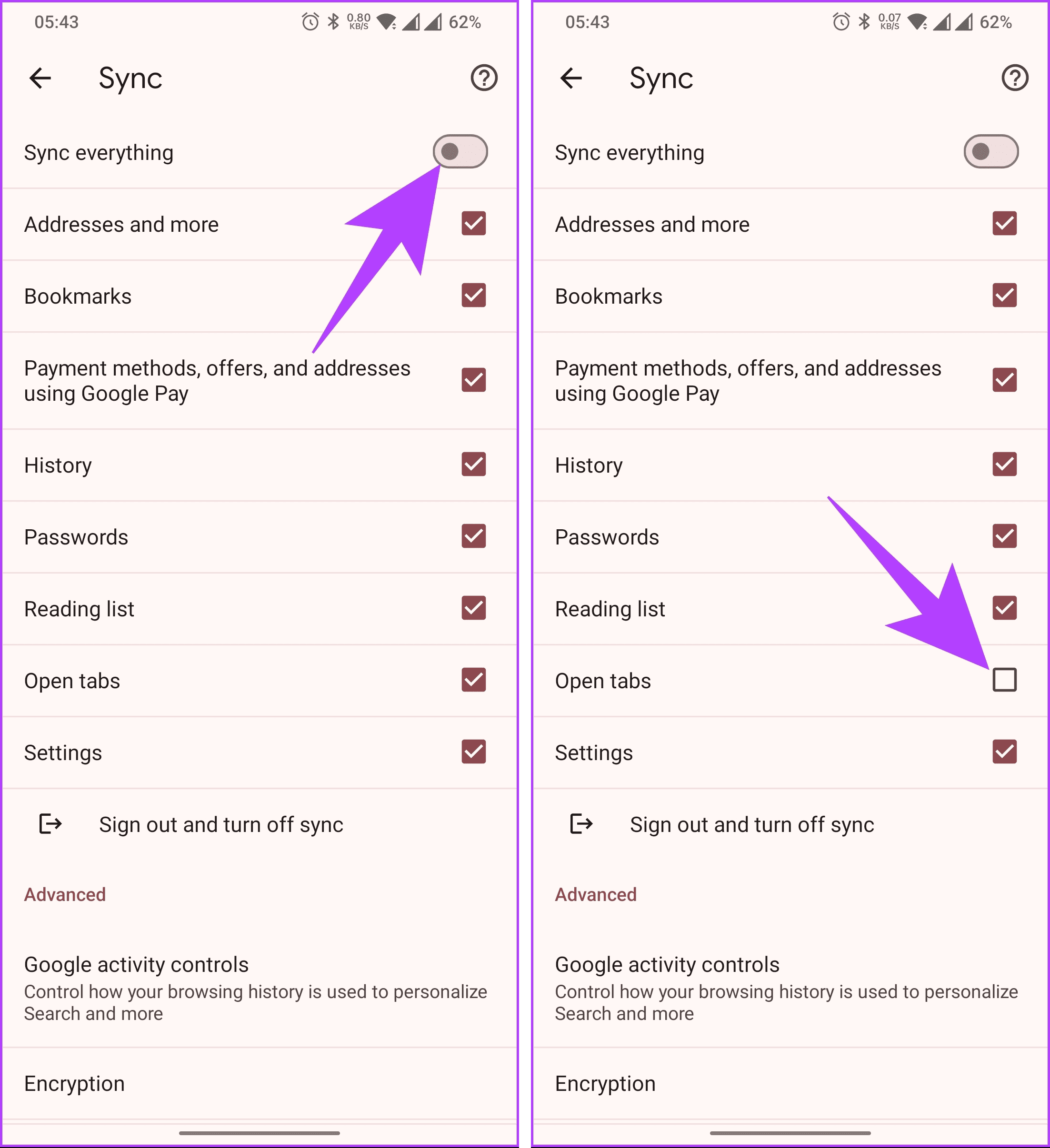 uncheck the box next to Open Tabs - 5