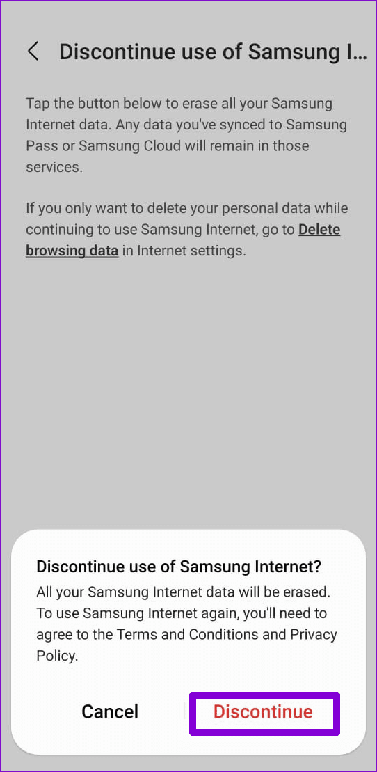 Discontinue Use Of Samsung Internet 1