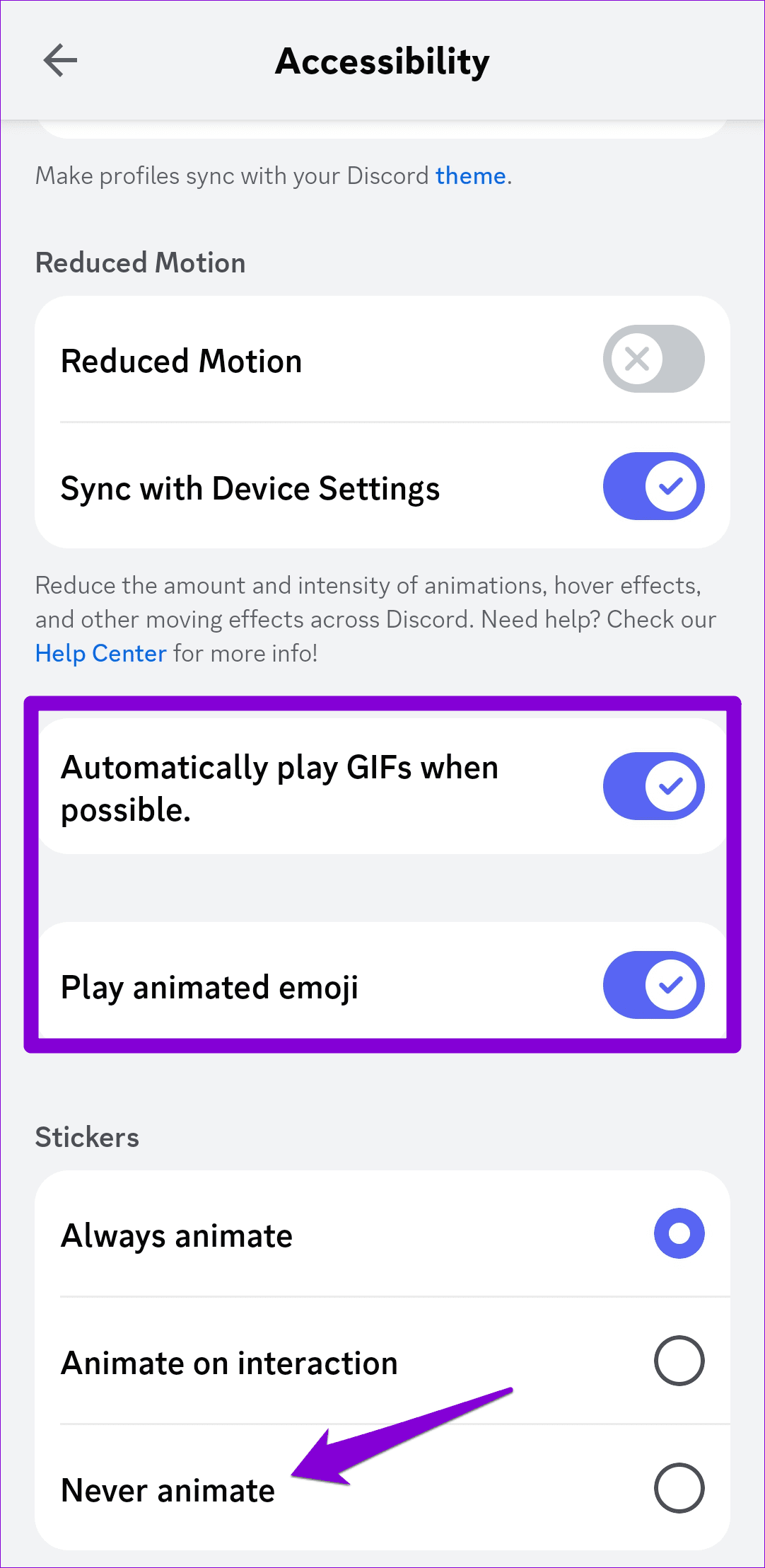 Discord Accessibility Settings on Phone