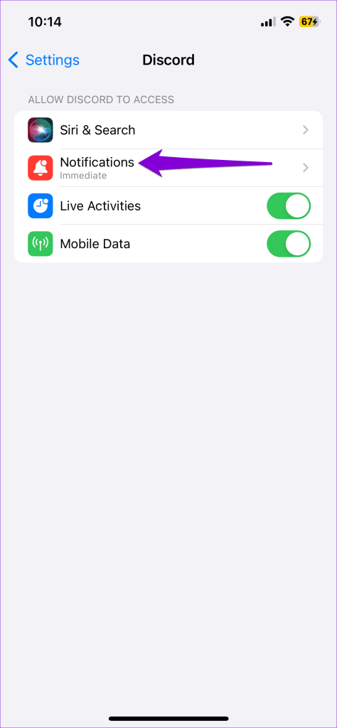 Discord Notification Settings on iPhone
