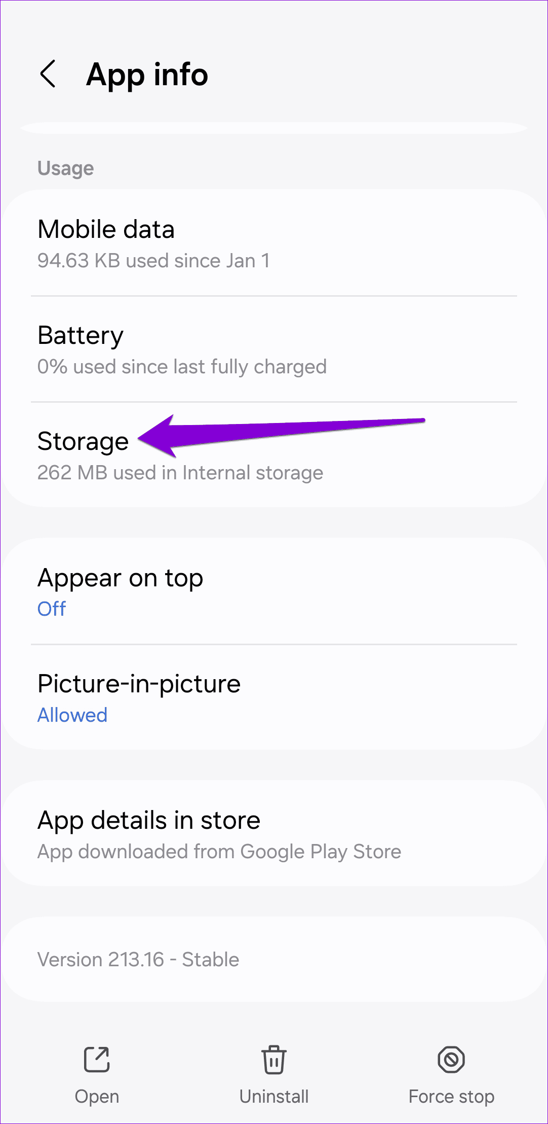 Discord Storage Menu on Android