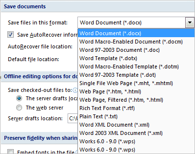 Document Save Format