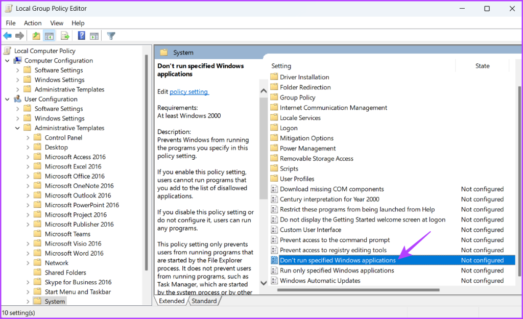 Don't run specified Windows applications policy in LGPE