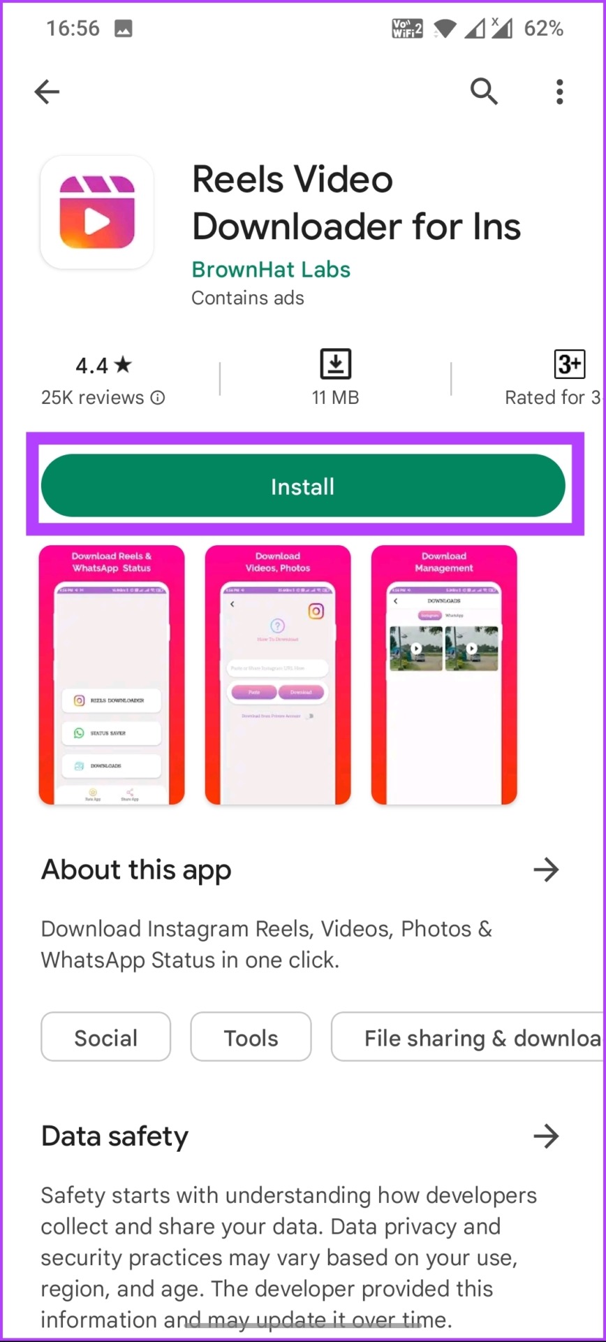 search for the app on the Play Store and install it
