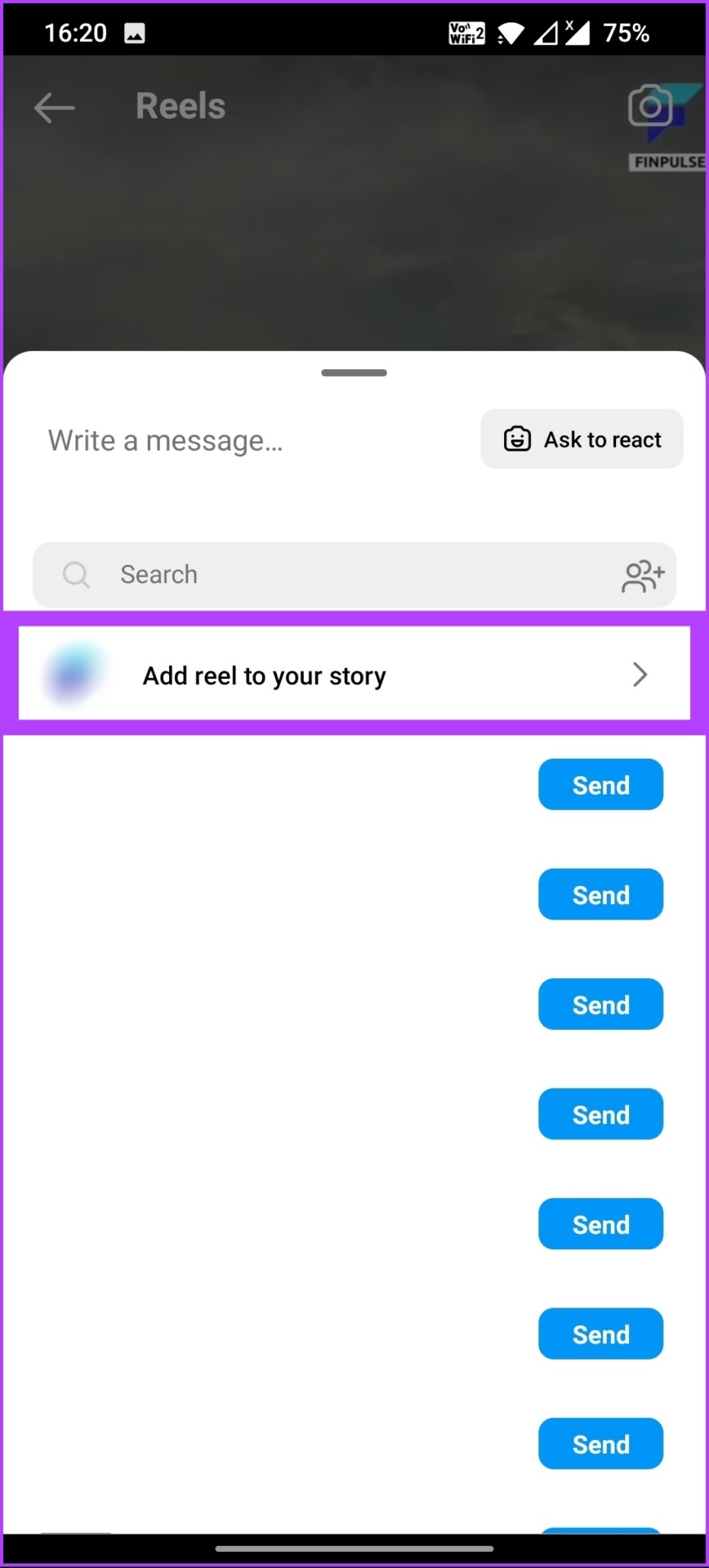 Select the ‘Add Reel to your story’ option