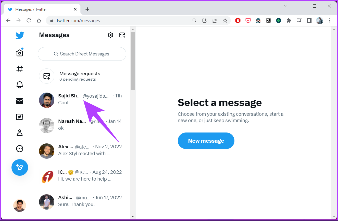 Select the message you want to download the video from