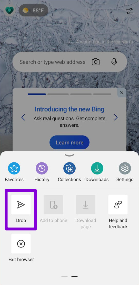Drop Feature in Microsoft Edge Mobile