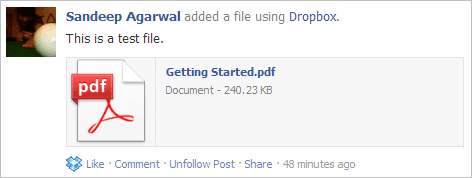 Dropbox File On Facebook