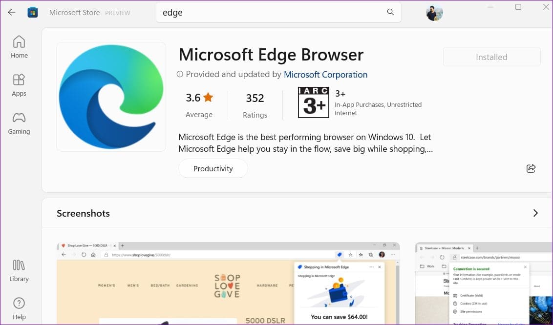 Edge on Microsoft Store