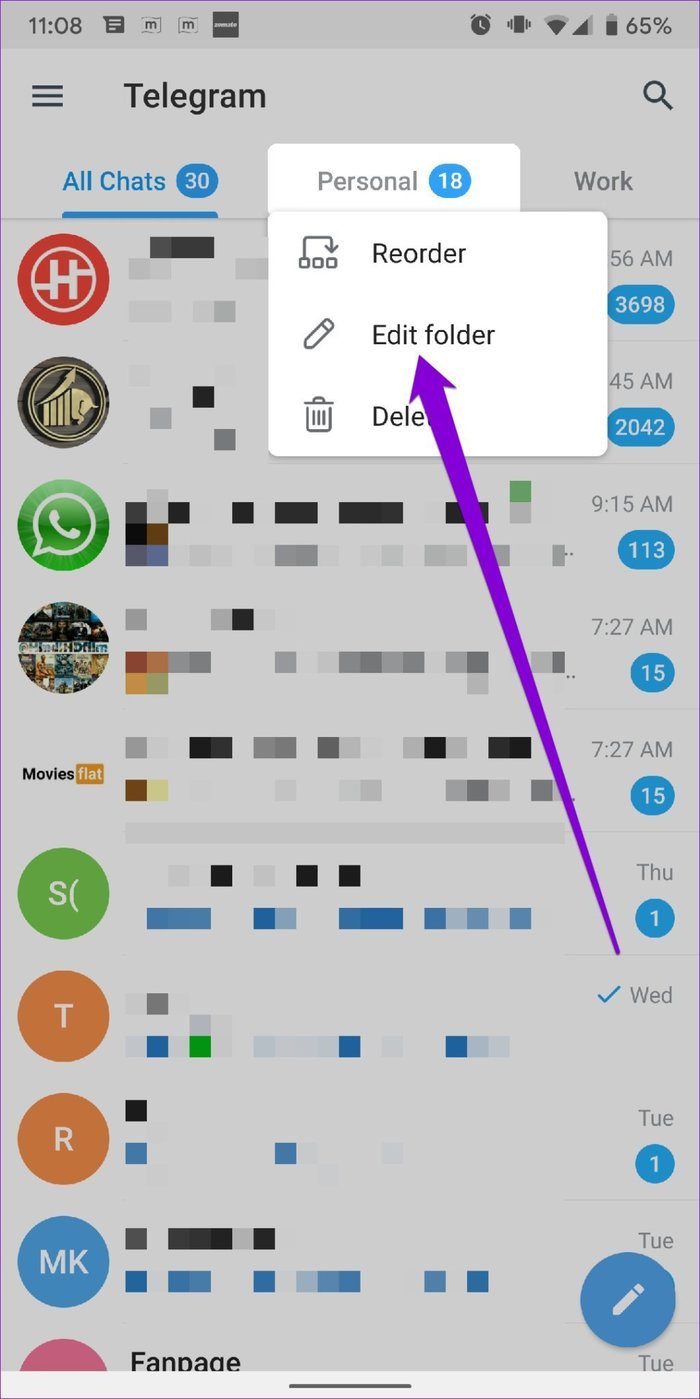 Edit Chat Folder in Telegram