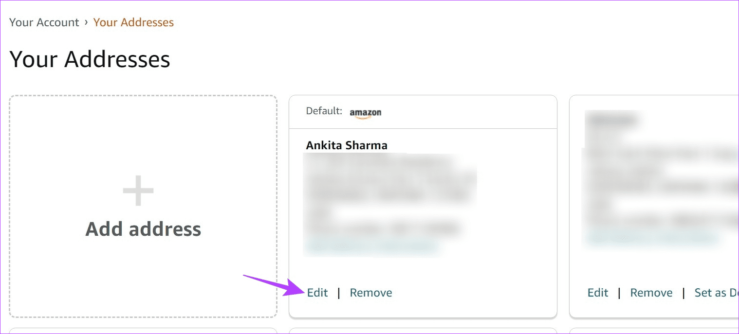 Edit address on Amazon