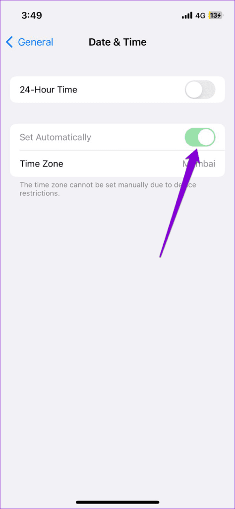 Enable Automatic Date and Time on iPhone