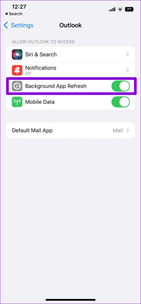 Enable Background App Refresh For Outlook 1
