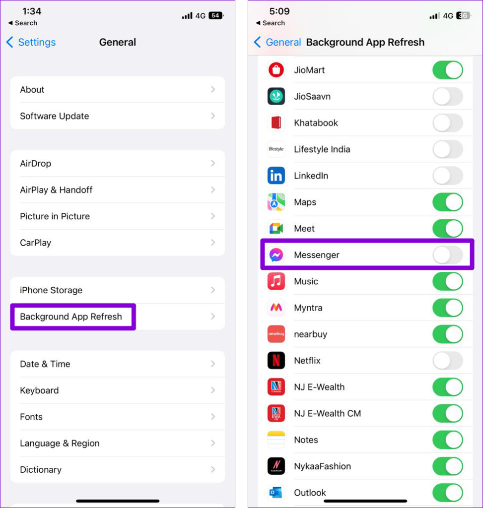 Enable Background App Refresh for Messenger