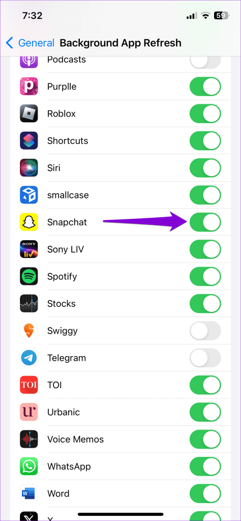 Enable Background App Refresh for Snapchat on iPhone