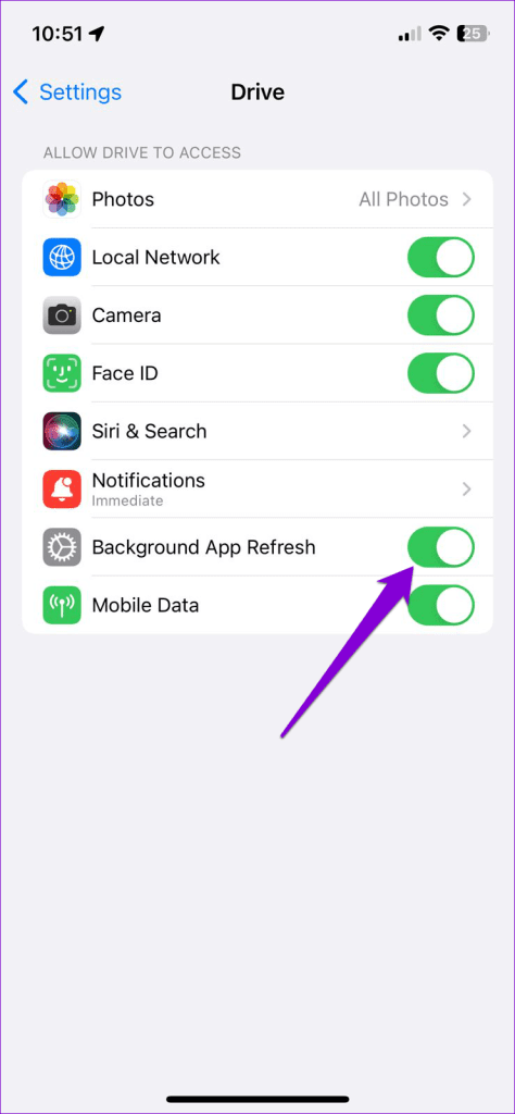 Enable Background Refresh for Google Drive 1