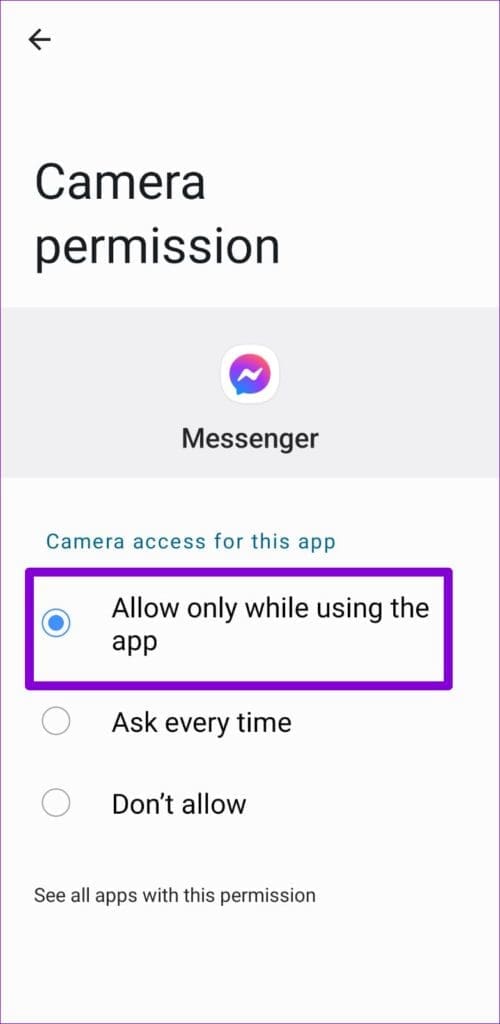 Enable Camera Permission for Messenger Android