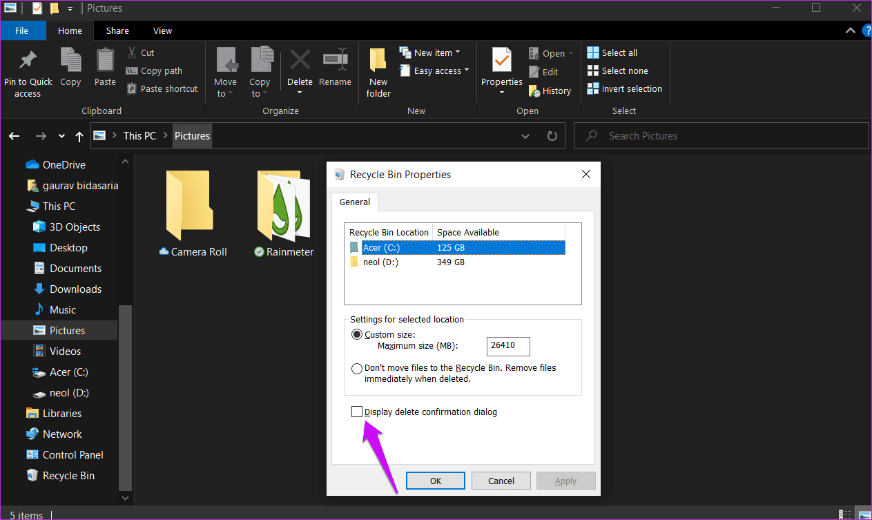 Enable Disable Confirm on Delete Files Pop up in Windows 10 2