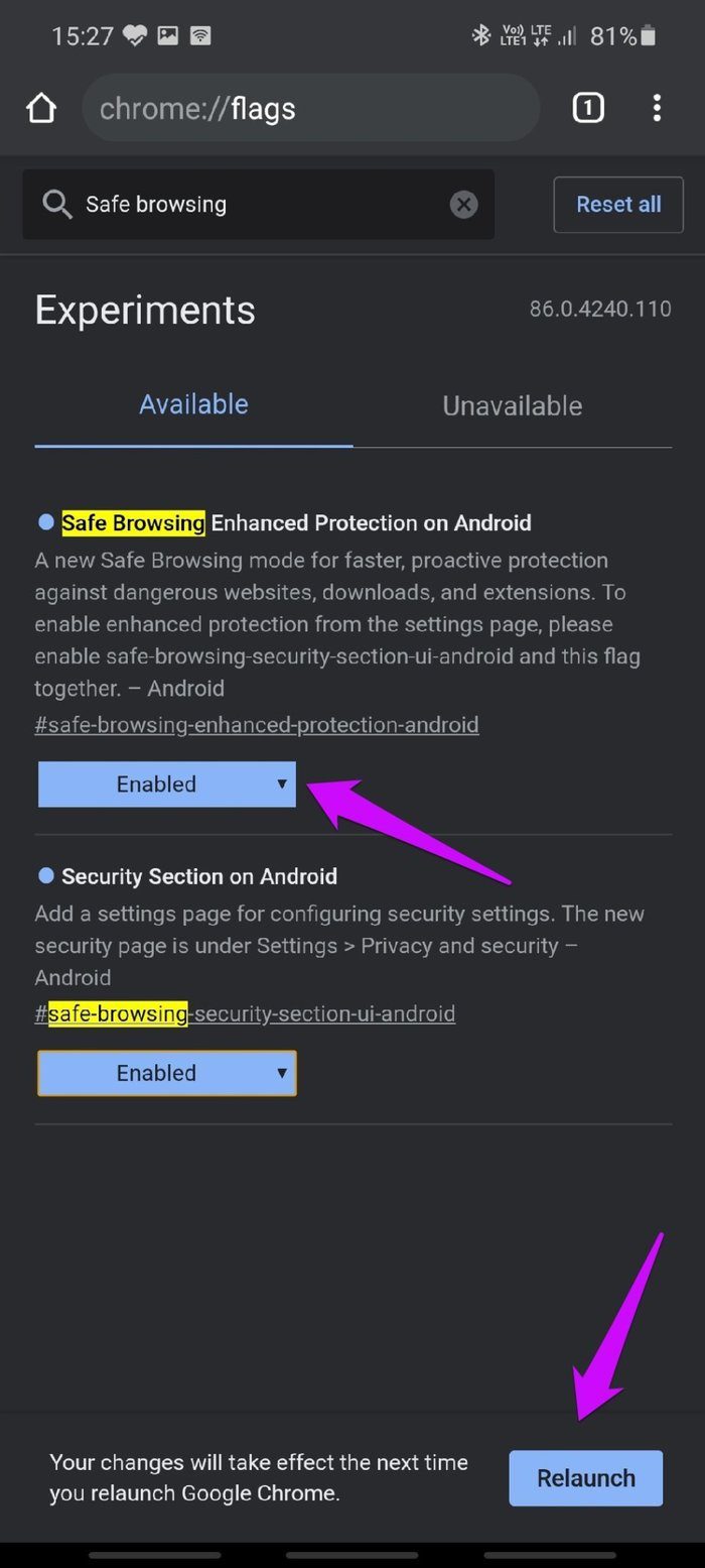 Enable Enhanced Safe Browsing in Chrome Android 6