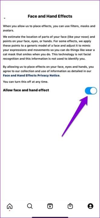 Enable Face and Hand Effects Instagram