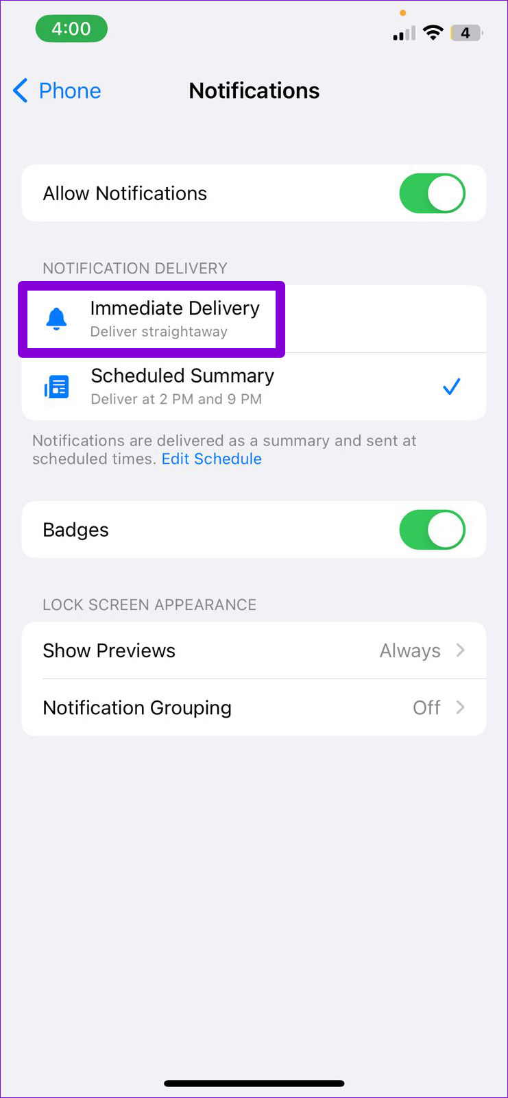 Enable Immediate Delivery for Phone App Notifications on iPhone