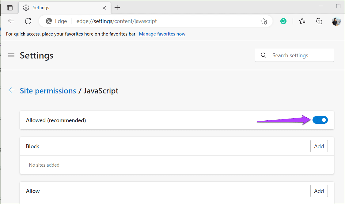 Enable JavaScript in Microsoft Edge