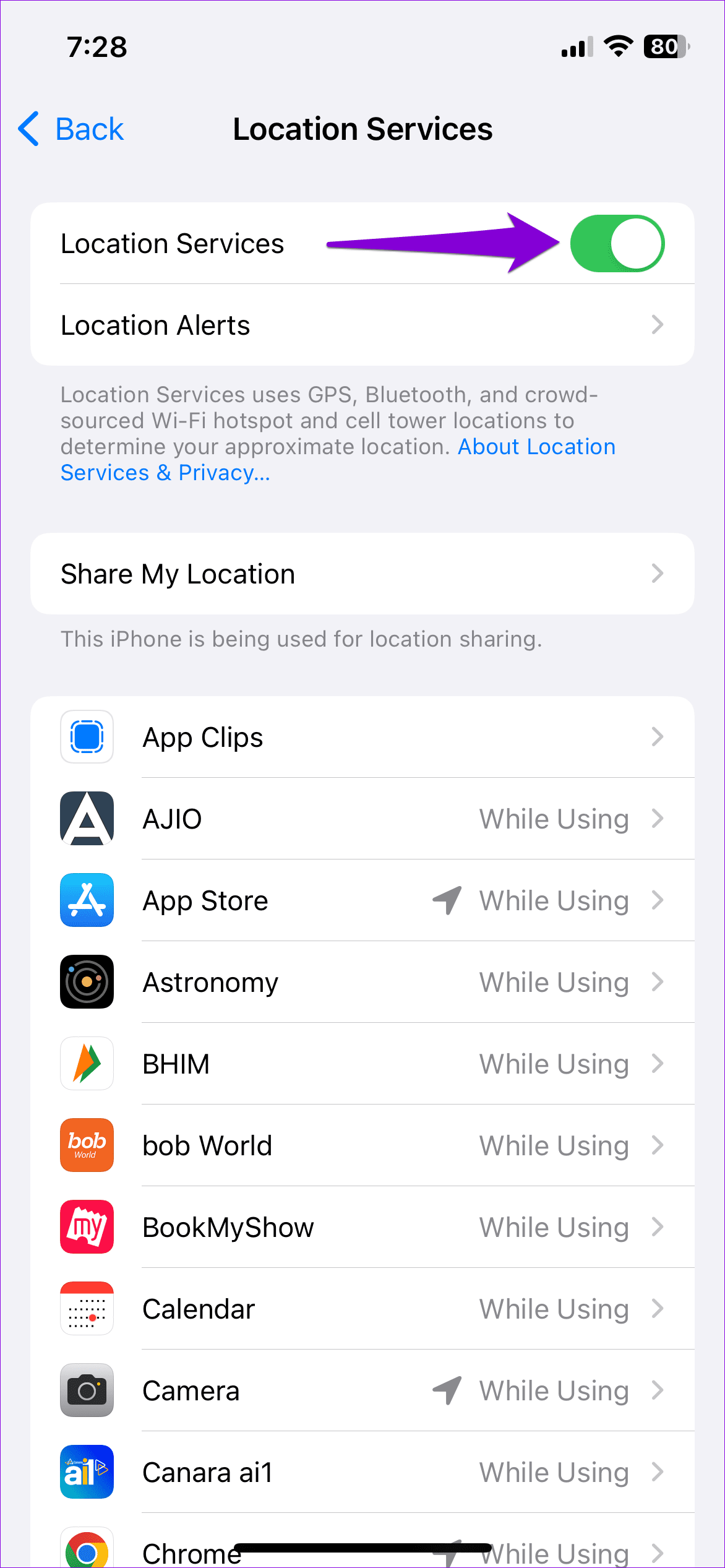 Enable Location Services on iPhone 1
