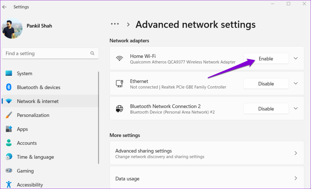 Enable Network Adapter on Windows
