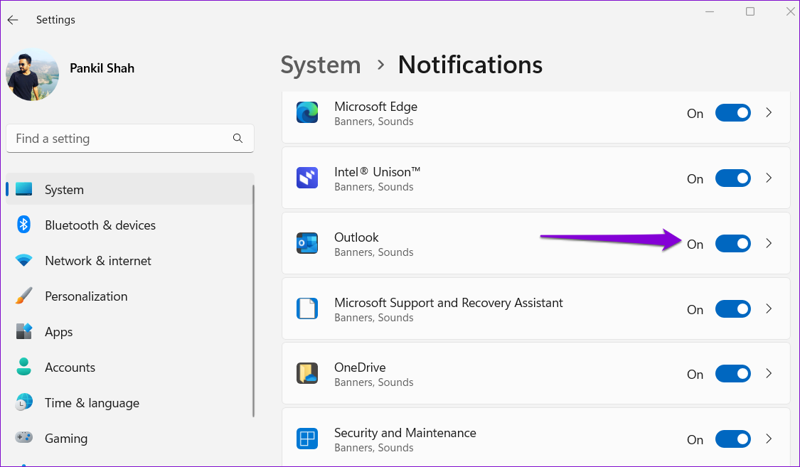 Enable Notifications for Outlook in Windows