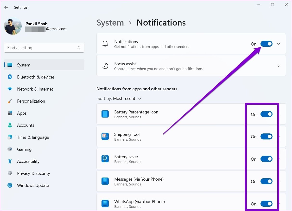 Enable Notifications on Windows 11