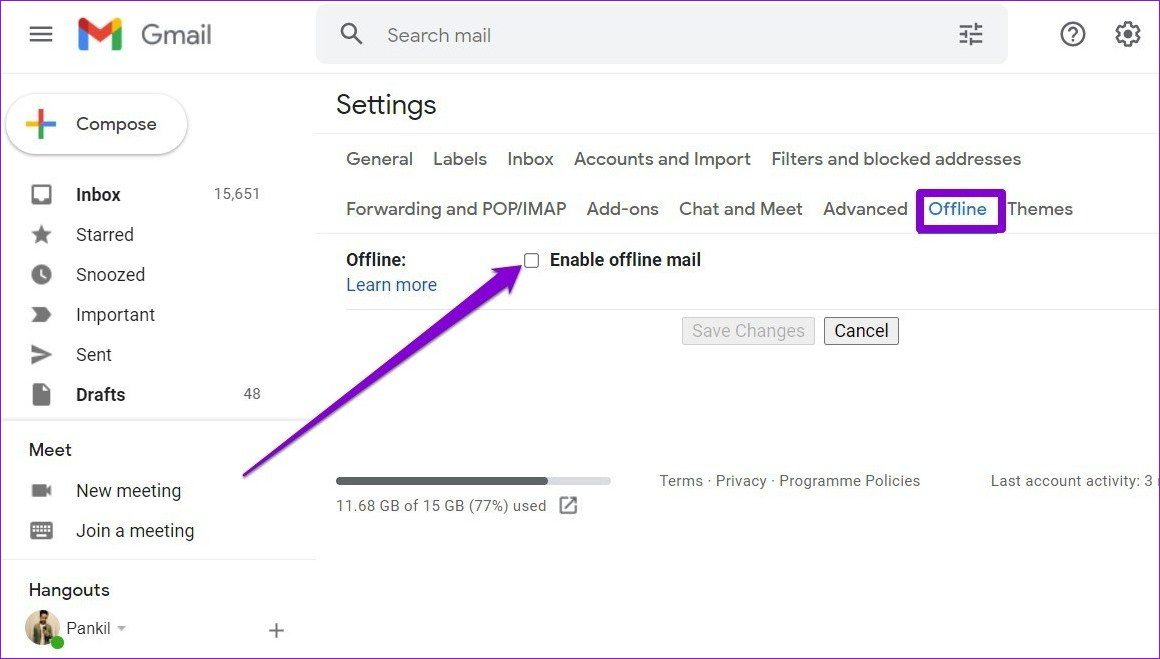 Enable Offline Mode in Gmail