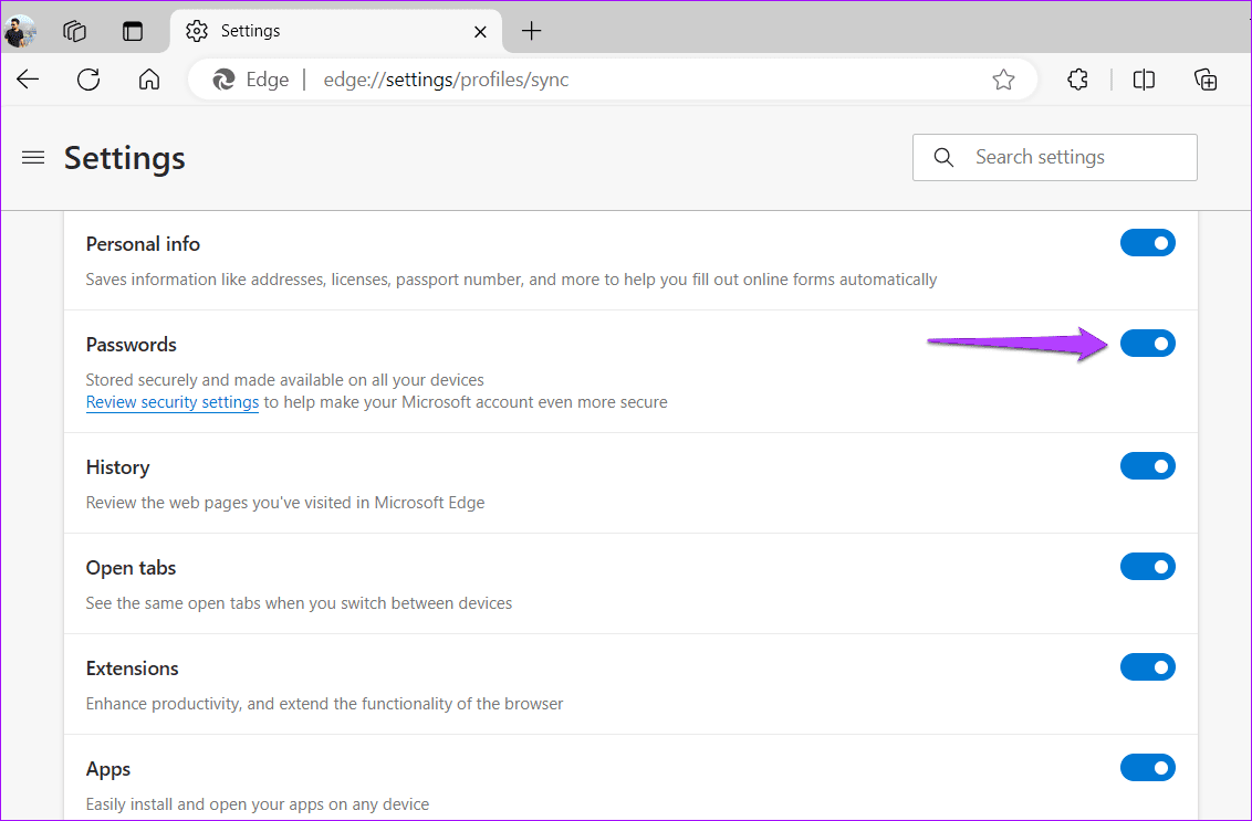 Enable Password Sync in Edge