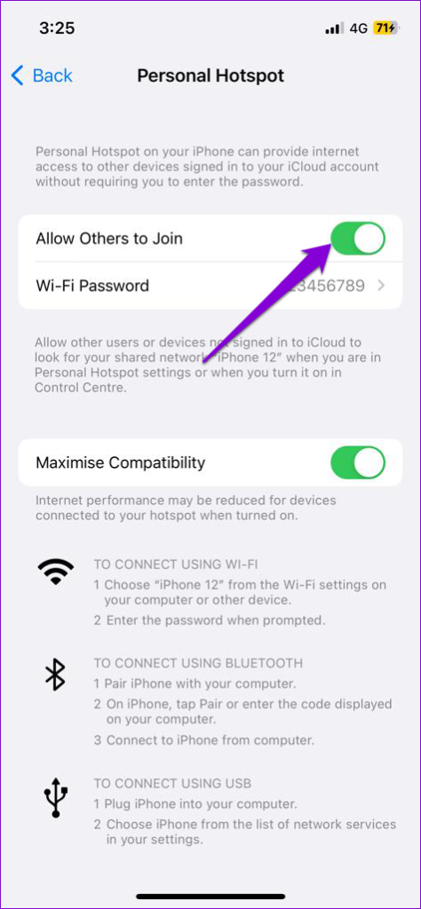 Enable Personal Hotspot on iPhone