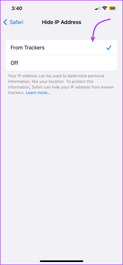 Hide your IP address from trackers in Safari