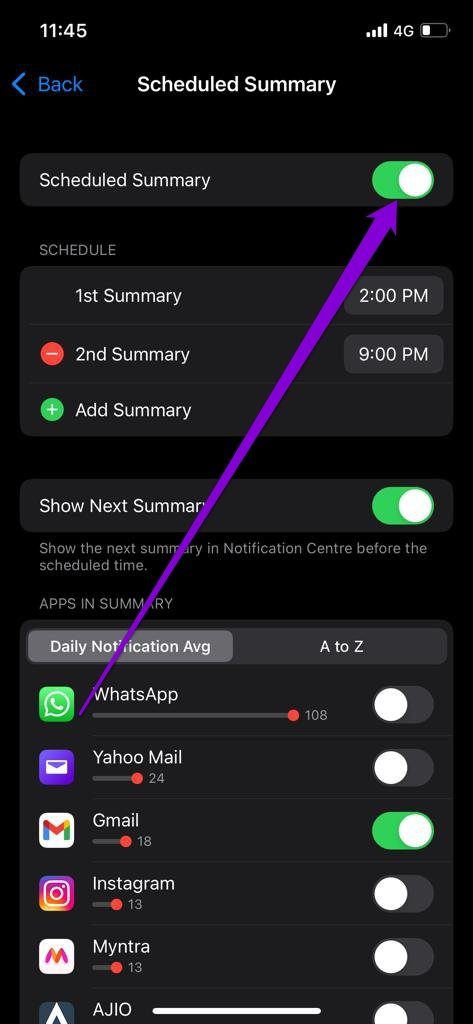 Enable Schedule Summary on i Phone