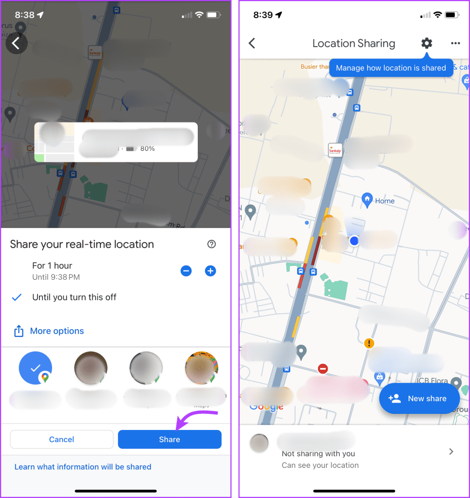 Share location via Google Maps